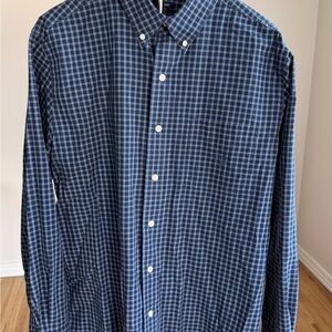 Chaps Men's Navy and Light Blue Plaid Button-Down Shirt